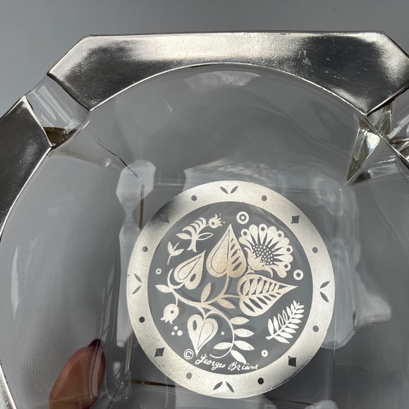 Vintage Sterling Silver 8" Cigar Georges Briard Square Glass Mid Century Ashtray - Picture 12 of 15